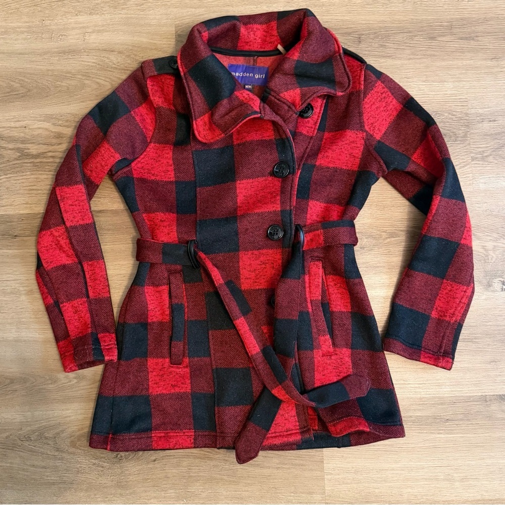 Madden Girl Buffalo Plaid Belted Pea Coat – Women’s Medium - Picture 11 of 11